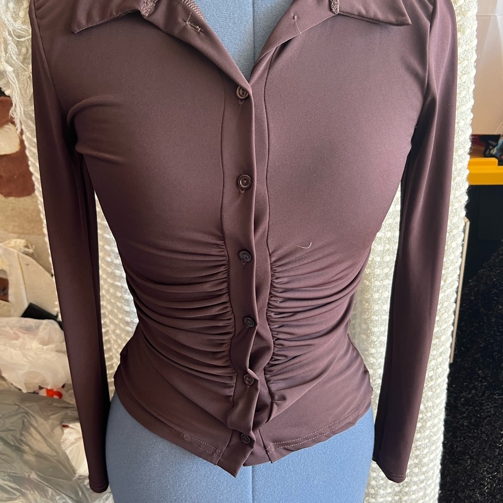 Missguided + Chocolate Button Down Ruched Shirt